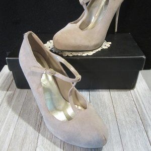 GUESS - Beige Suede T-Strap Heels - Size 7M